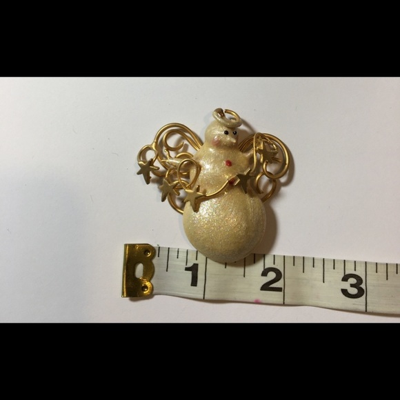 Vintage Christmas Snowman Angel with Halo pearl white and gold color - Picture 8 of 8